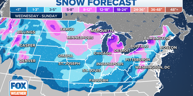 Expected snowfall totals for this week.