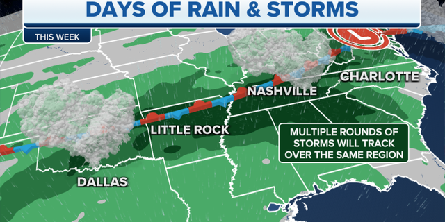 Rain is forecast to drench the Southeast this week.