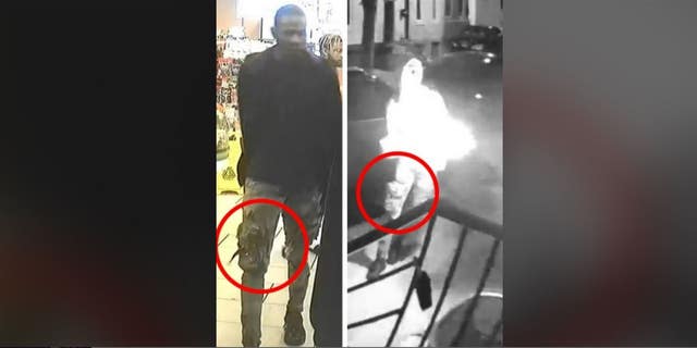 Surveillance video allegedly shows the suspect wearing the same pants in two separate incidents. 