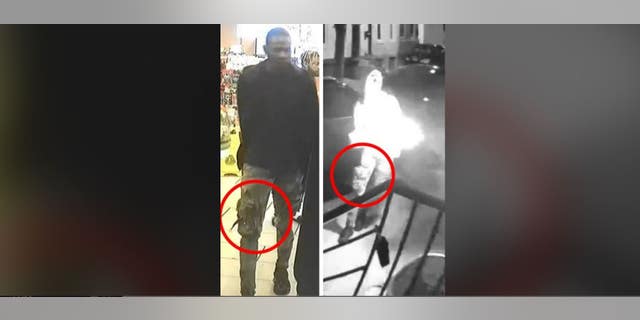 Surveillance video allegedly shows the suspect wearing the same pants in two separate incidents. 