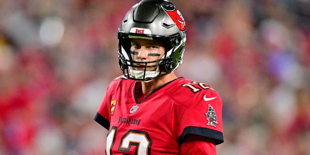 Tom Brady #12 of the Tampa Bay Buccaneers looks on against the New Orleans Saints during the first quarter in the game at Raymond James Stadium on December 05, 2022 in Tampa, Florida.