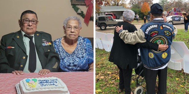 Staff Master Sergeant Julian Pablo Morales is seen in both images here with his wife, Anastasia Morales. The couple have been married for 65 years.