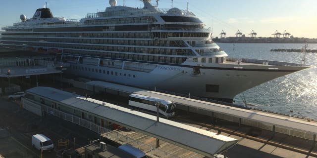 The Viking Orion cruise ship berthed on April 16, 2020, in Melbourne, Australia. 