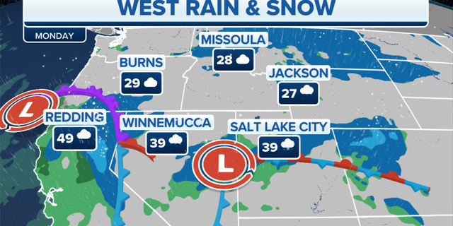 Where snow is falling in the U.S. on Monday, Dec. 3.