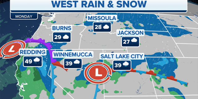 Where snow is falling in the U.S. on Monday, Dec. 3.