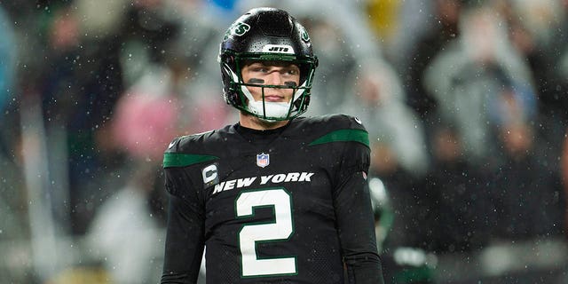 Zach Wilson #2 of the New York Jets looks towards the sideline against the Jacksonville Jaguars during the first half at MetLife Stadium on December 22, 2022, in East Rutherford, New Jersey.
