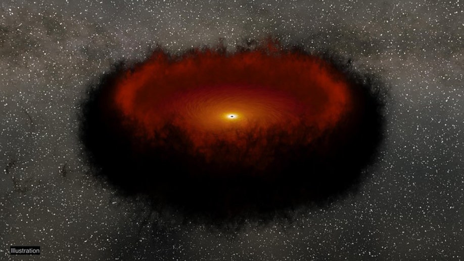 A photo of a dust circle around a black hole