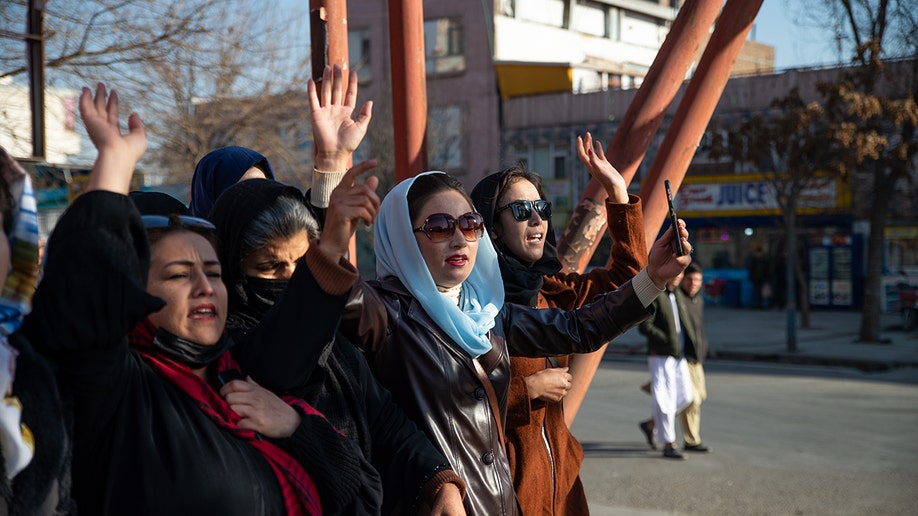 Afghan women marching in the street