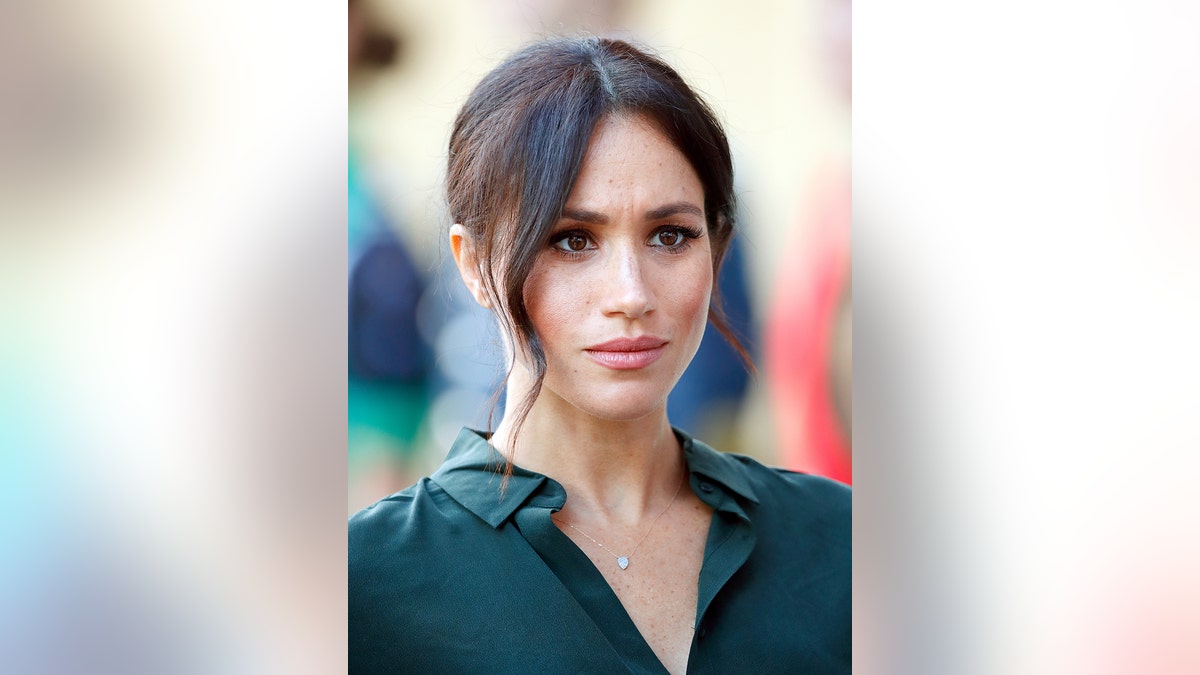 Meghan Markle, the Duchess of Sussex looking serious