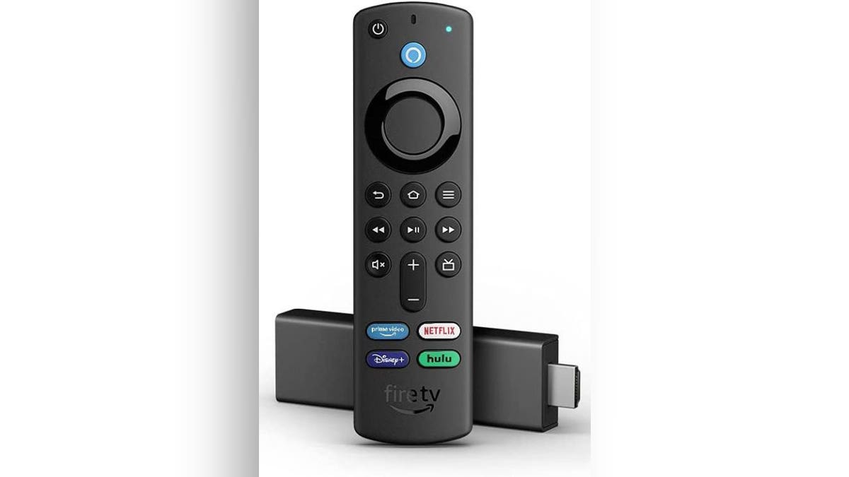 An Amazon Fire TV Stick and remote control.