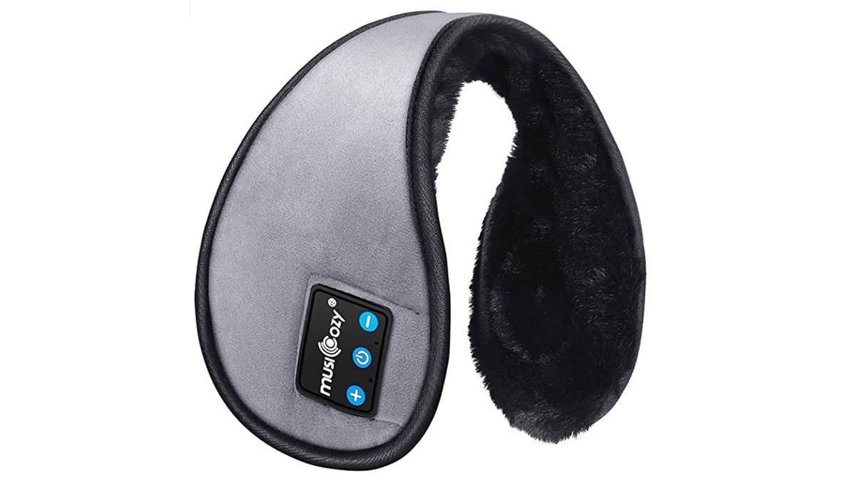 Grey and black Bluetooth ear warmers.