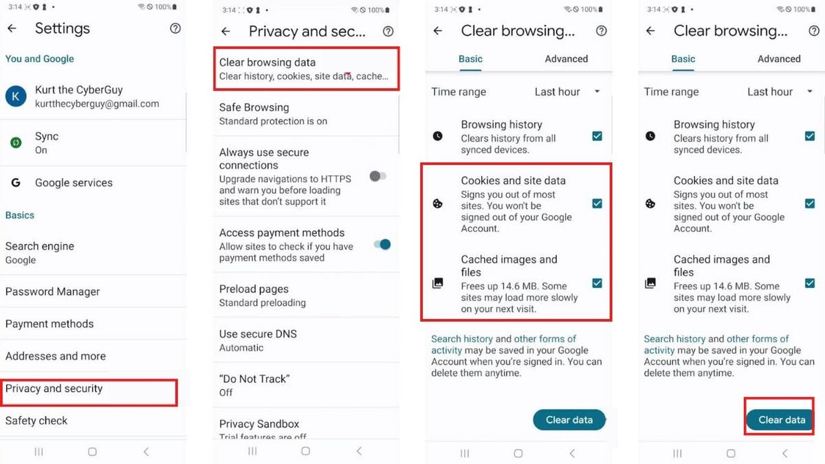 Instructions to clear cache and cookies