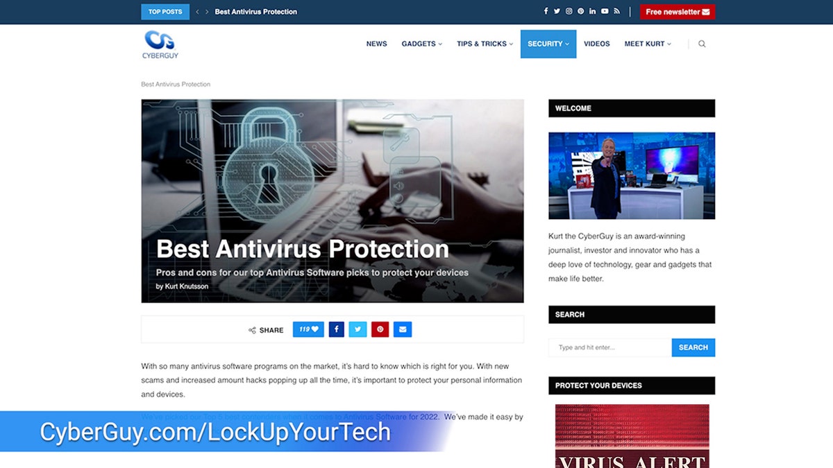 Kurt Knutsson website screenshot showing antivirus protection
