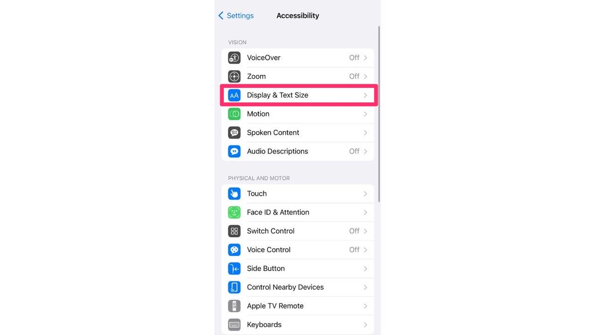 iphone display text size screenshot