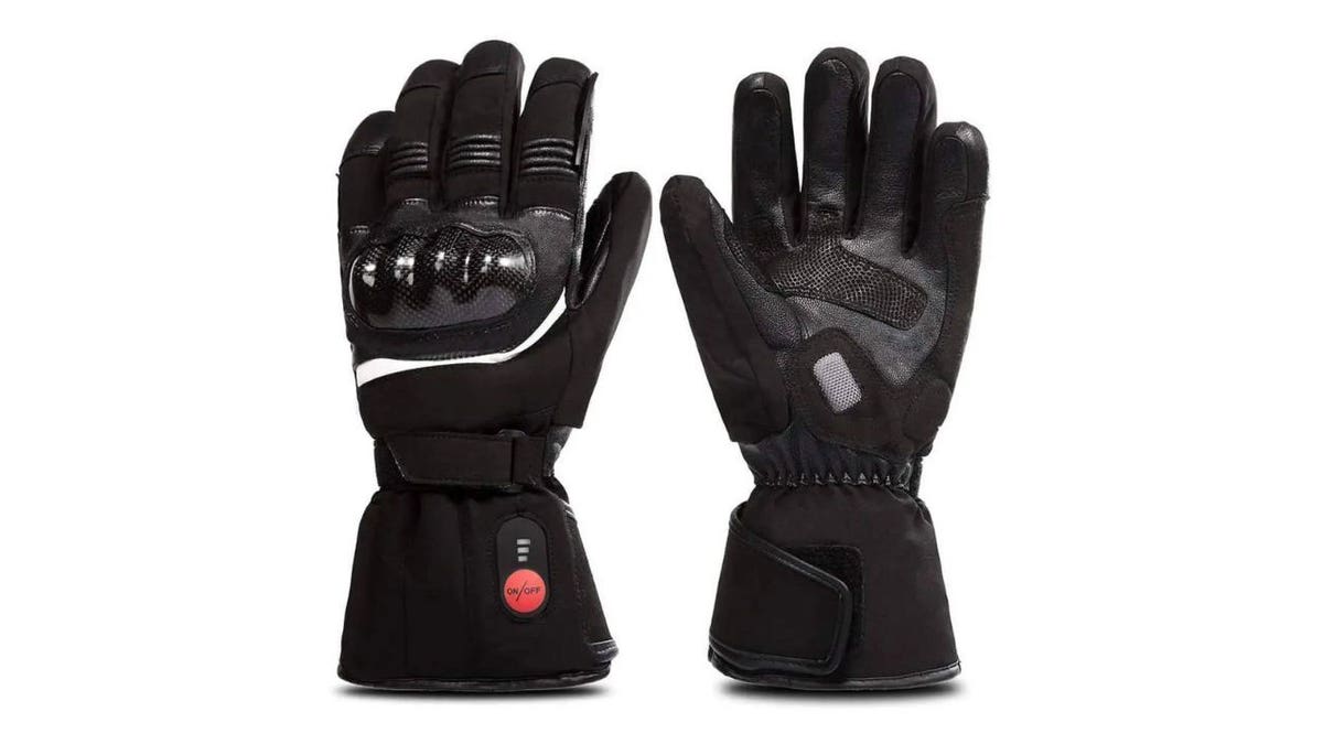 Black electric heated gloves for cold weather.