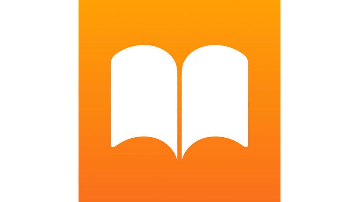 Orange Apple books logo with white book outline