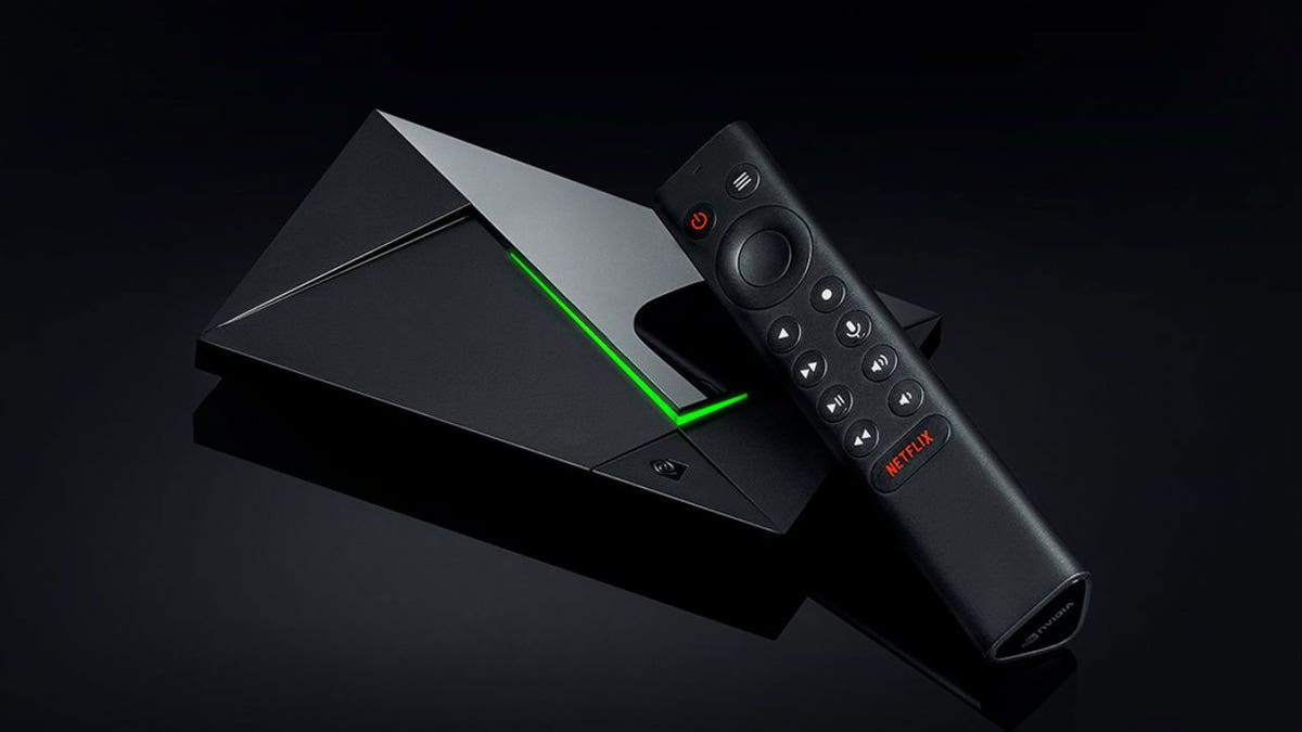 Photo of the NVIDIA streaming device and remote.