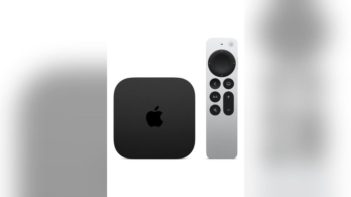 Apple TV device and remote control.