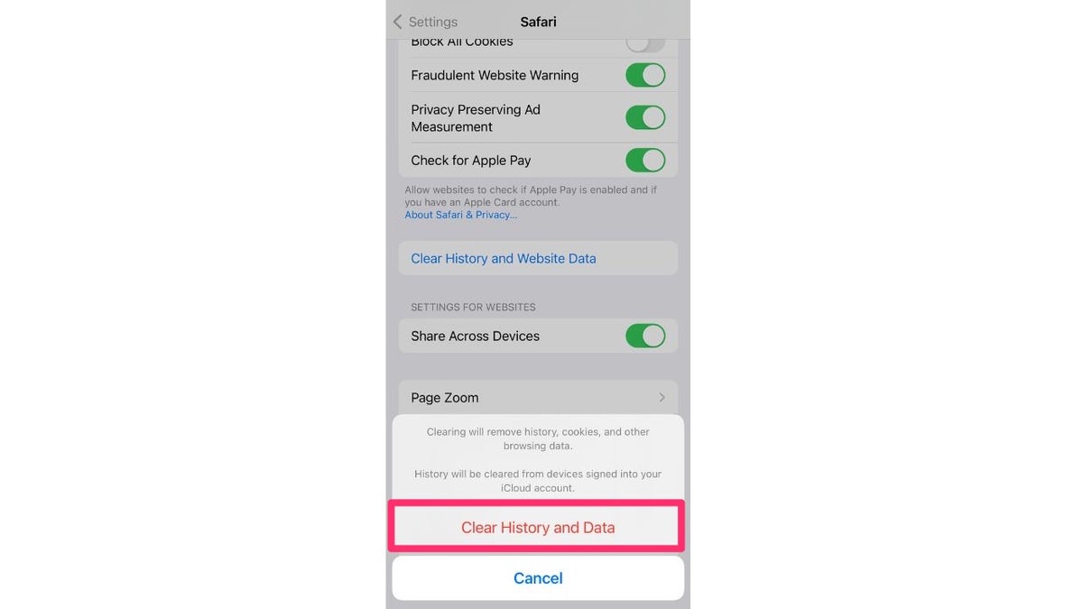 iphone settings data