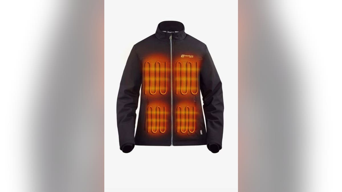 Black jacket with a graphic of the interior displaying the heated paneling.