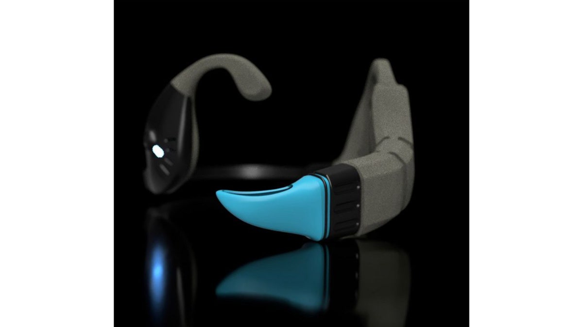 Black and blue headset with black background
