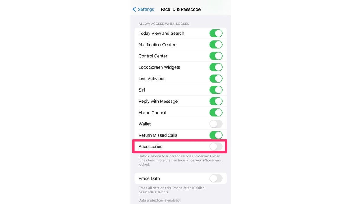 Accessories iPhone settings