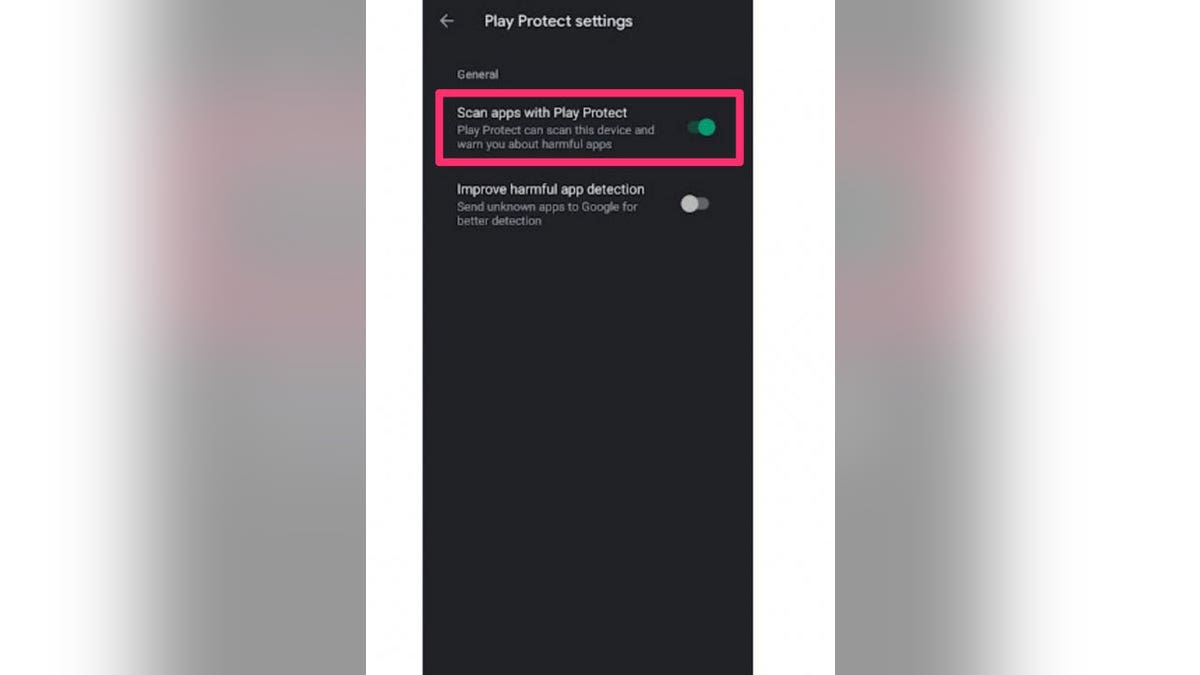 Screenshot of the settings widget in the Google Play app.