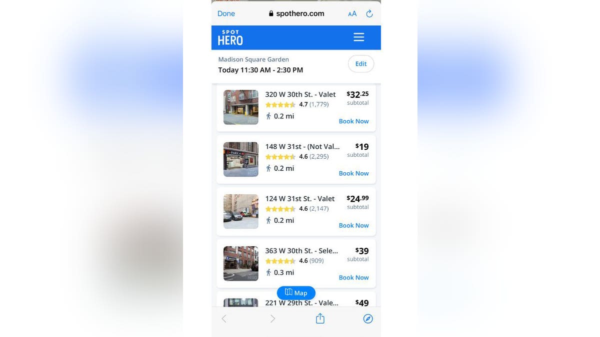 Screenshot on how to select a parking spot on SpotHero.