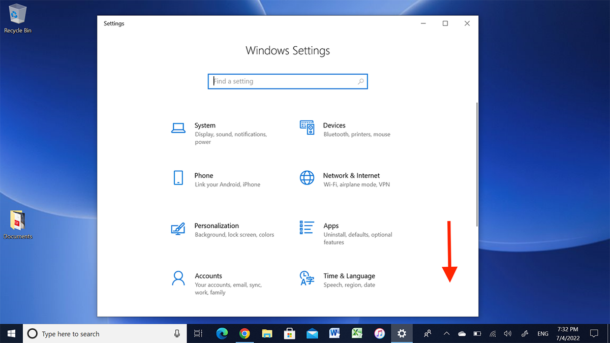 Screenshot of the Windows setting dialog box.