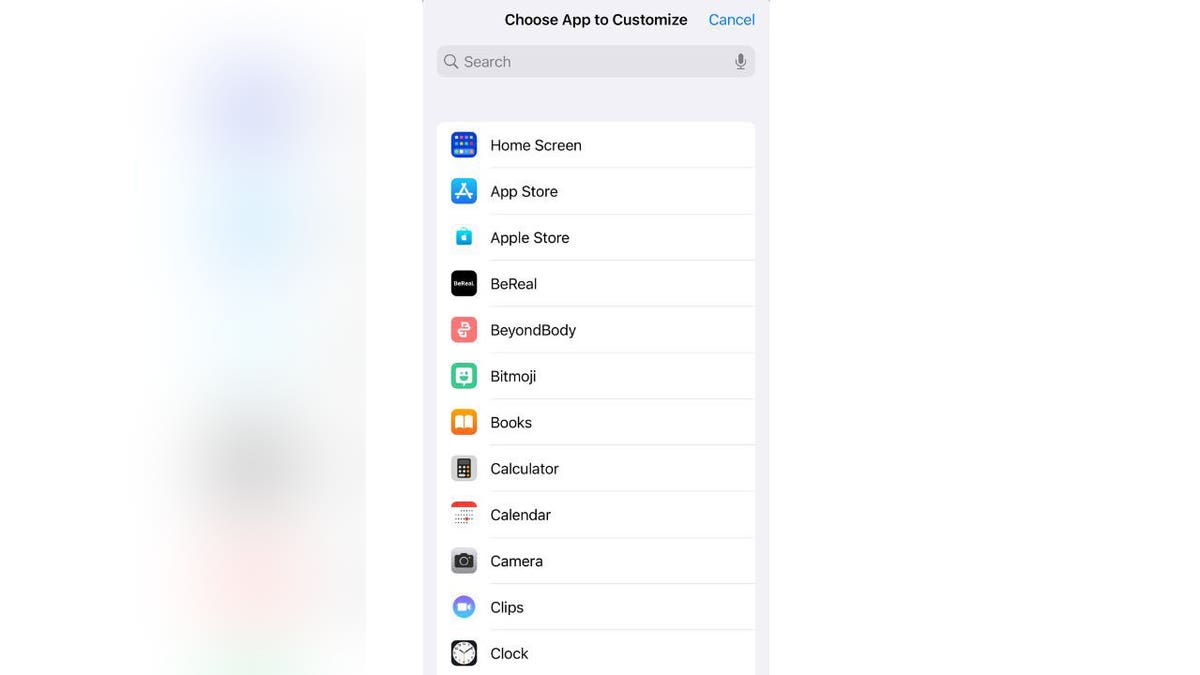 Screenshot of the "Add App" menu