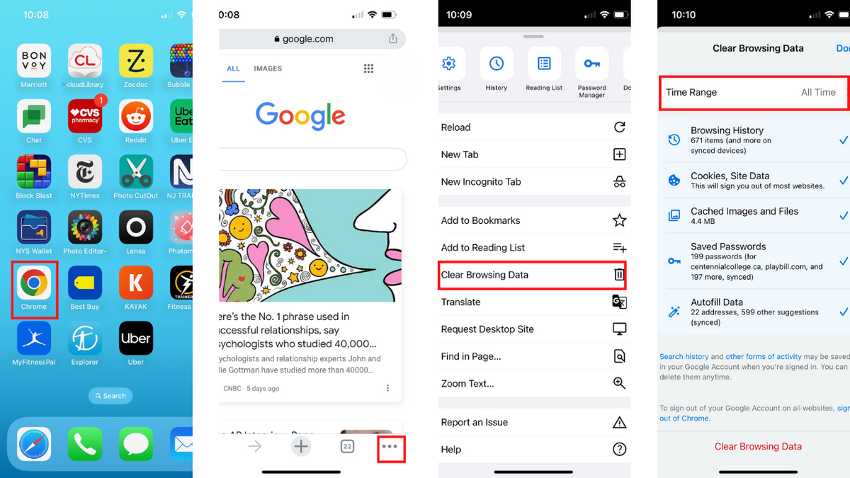 Instructions to clear cache and cookies on iPhone