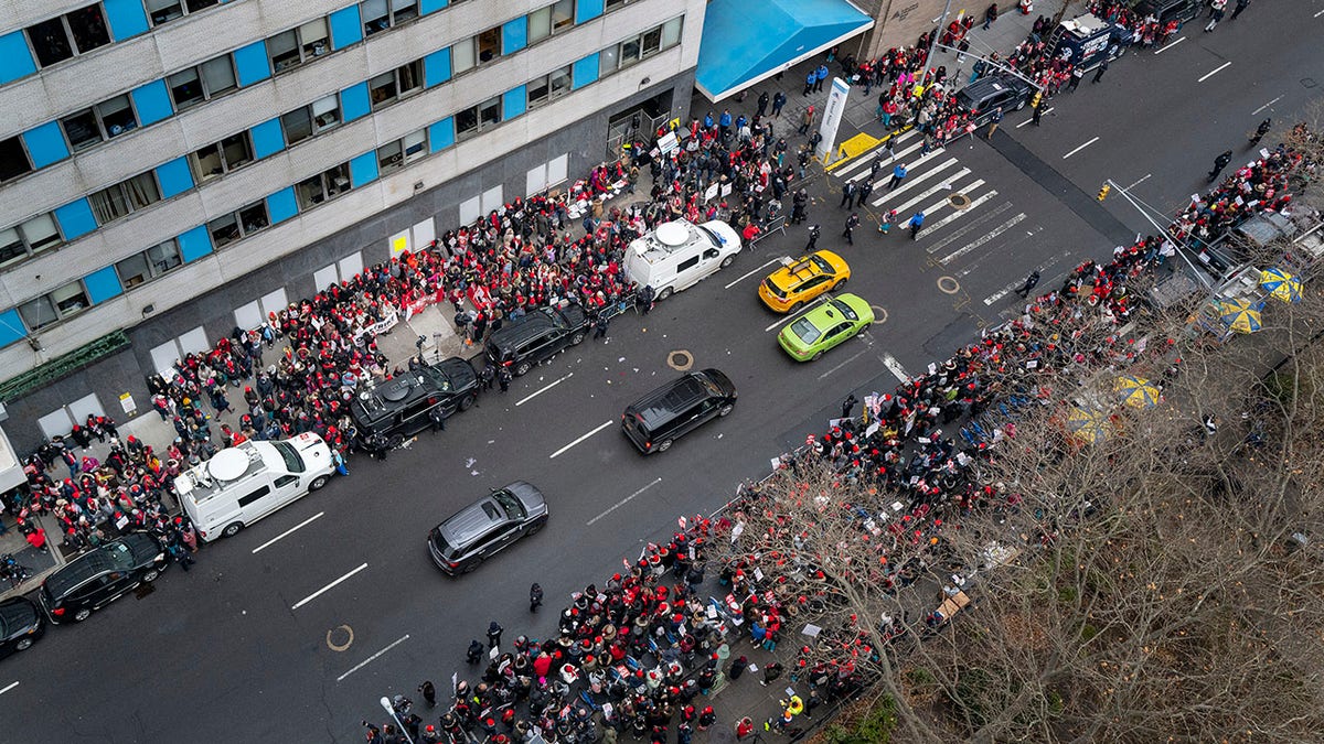 NYC nurse strike aerial view