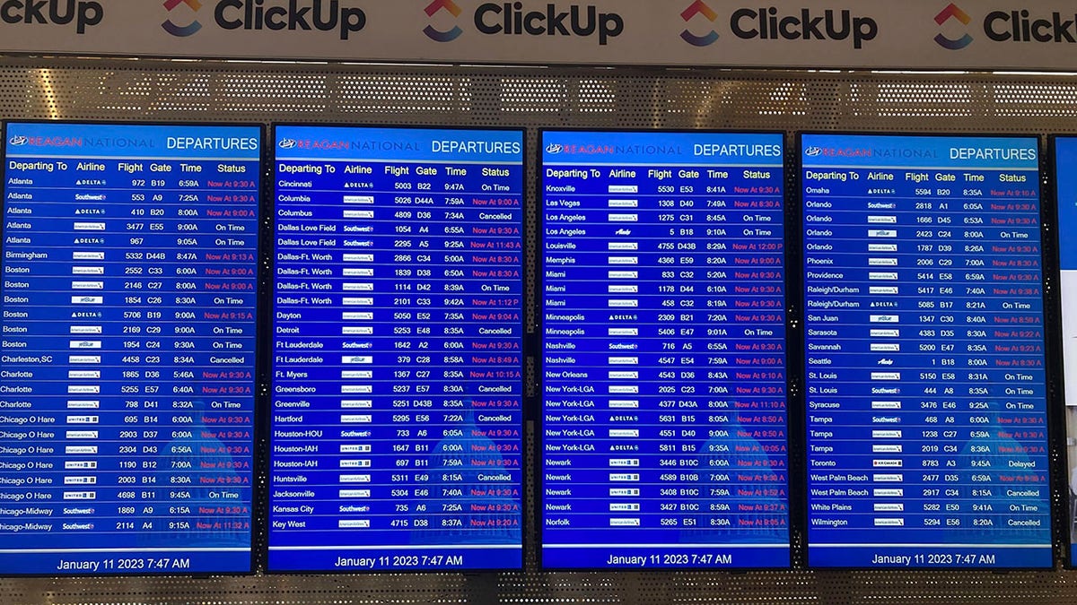 Cancelled and delayed flights on airport flight screen