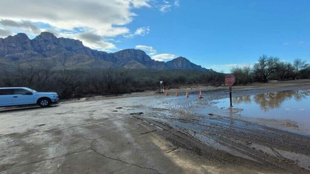 Even lifted vehicles were unable to move through flooding