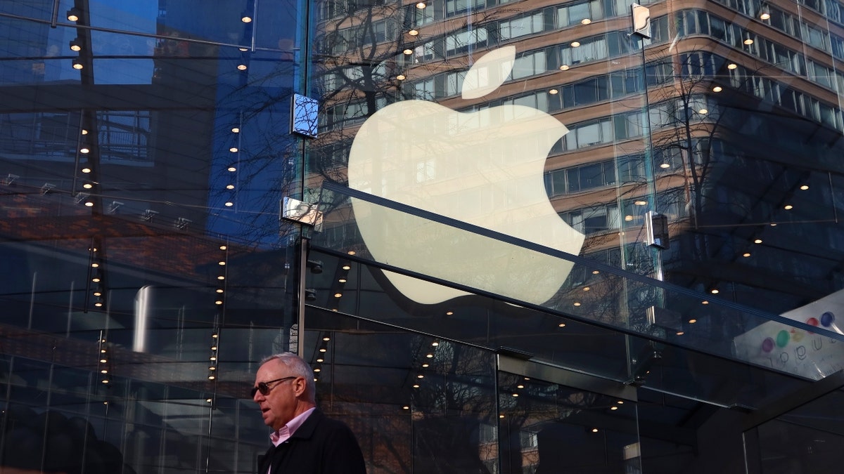 The Apple logo on a store in New York City