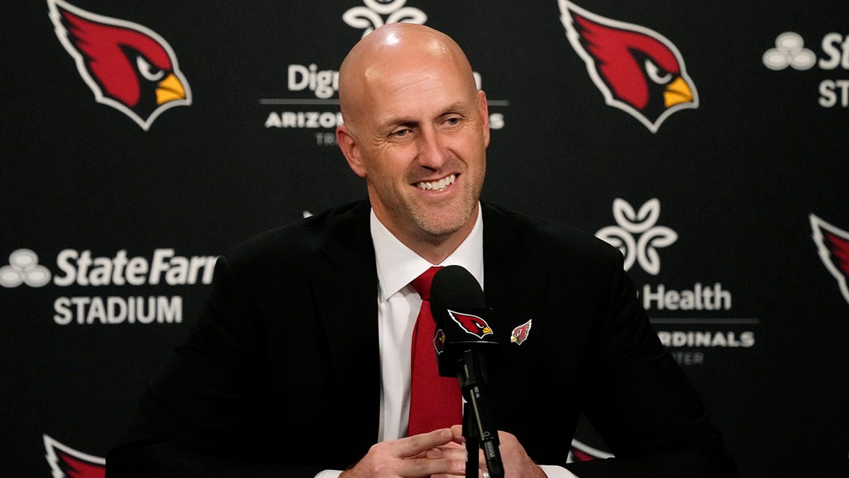 Monti Ossenfort smiles as he is introduced as the Cardinals general manager