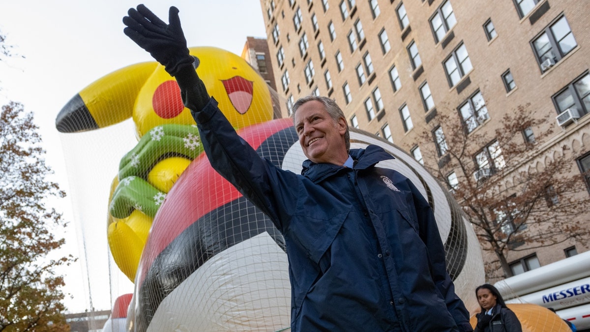 Then-New York City Mayor Bill de Blasio at the 95th Macy's Thanksgiving Day Parade Balloon Inflation on the Upper West Side on Nov. 24, 2021 in New York City. Last month, de Blasio was ordered to pay $475,000 by a city ethics board that found he misused public funds on a police security detail during his failed presidential bid.