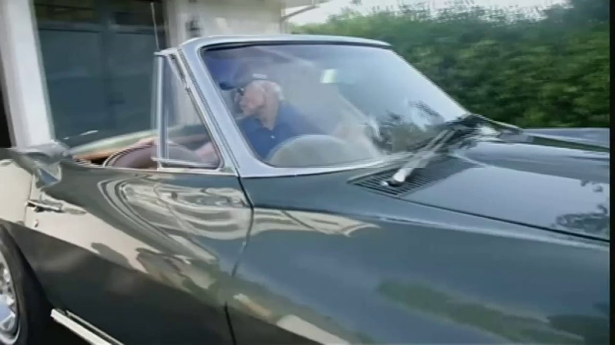 Joe Biden backs Corvette into garage