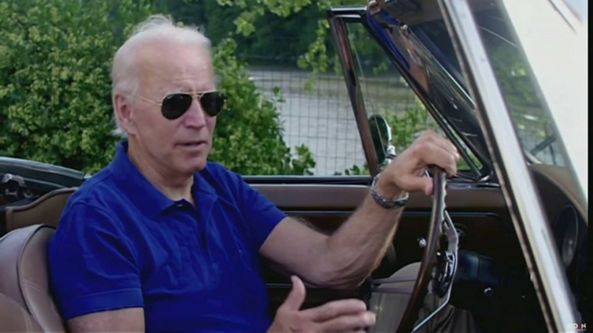 Joe Biden sits in Corvette in 2020