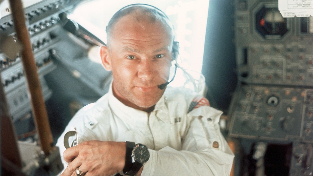 Buzz Aldrin is seen on Apollo 11 in 1969