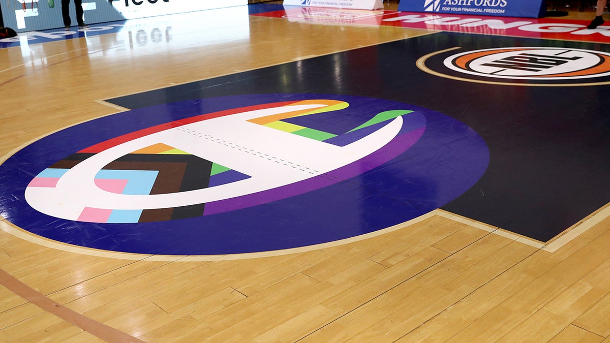 The Pride logo on the floor
