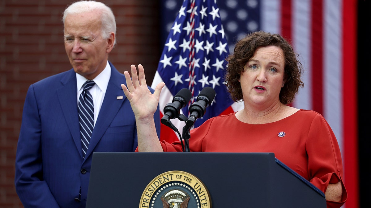 President Biden is seen with Rep. Katie Porter in California in October 2022