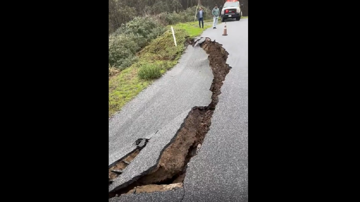 California road collapse after storm