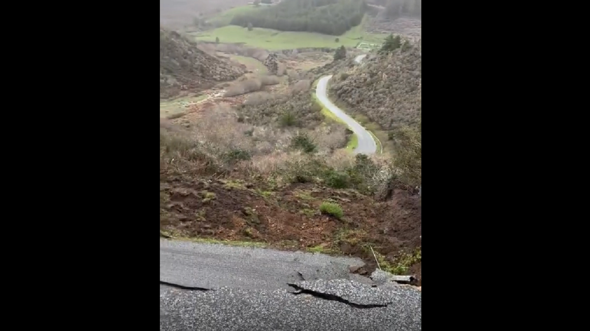 Road collapses after rain in California