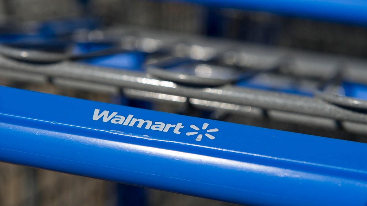 The Wal-Mart Stores Inc. logo on a shopping cart