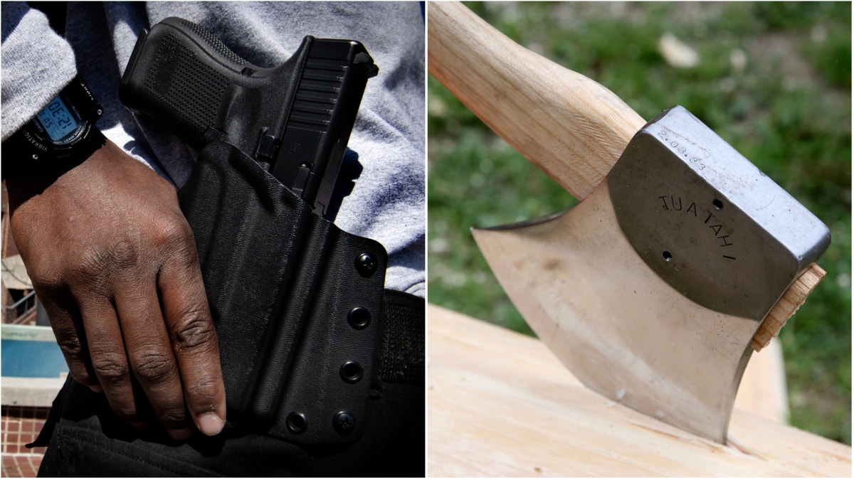 Concealed carry holder and axe side by side