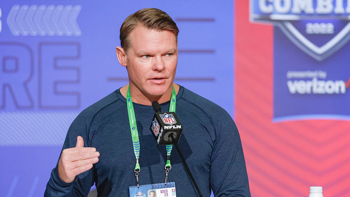 GM Chris Ballard speaks to reporters during the NFL Draft Combine