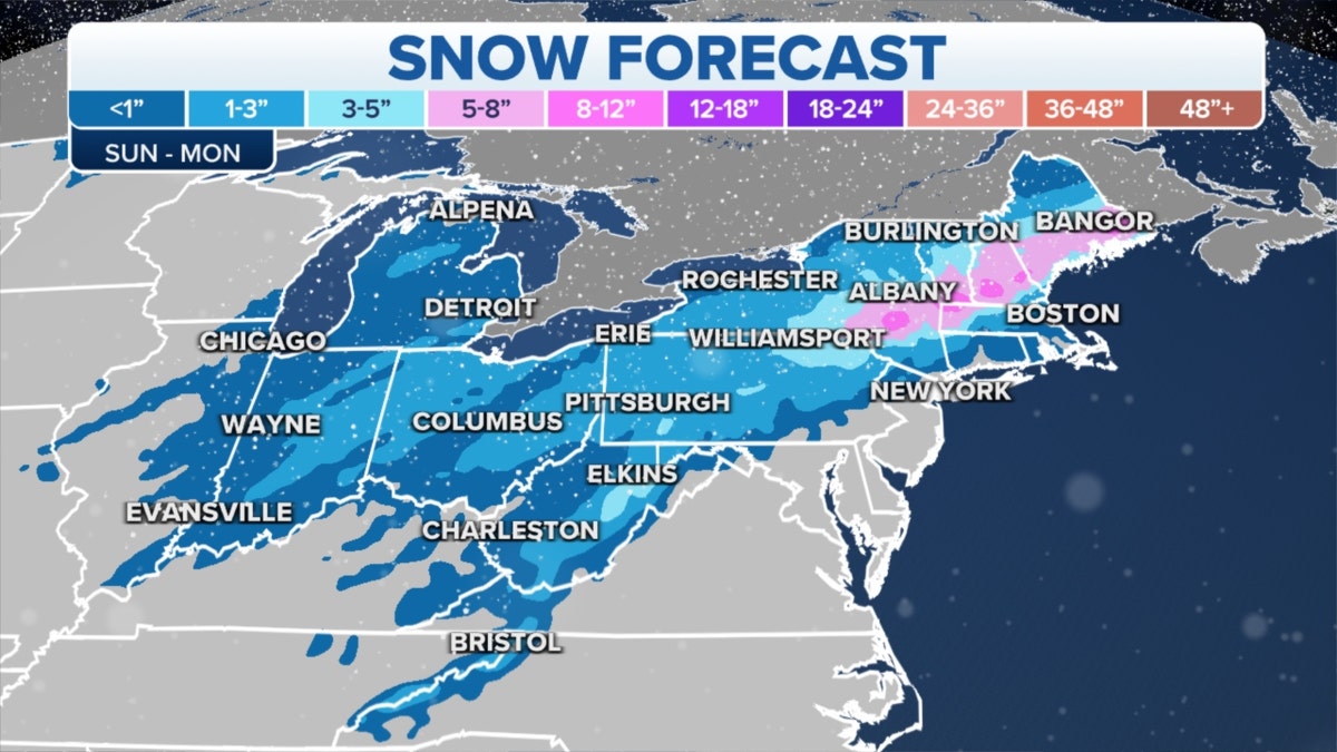 The snow forecast in the Northeast