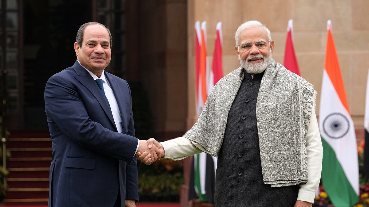 Egypt's President, left, meets with India's Prime Minister