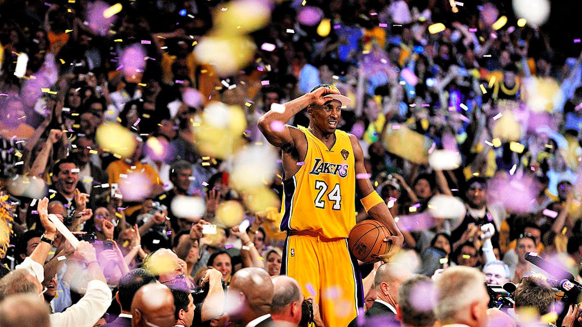 Kobe Bryant celebrates championship